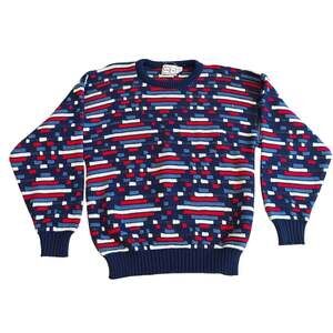 Vintage Jordache Geometric Knit Sweater Men's M Hong Kong Acrylic